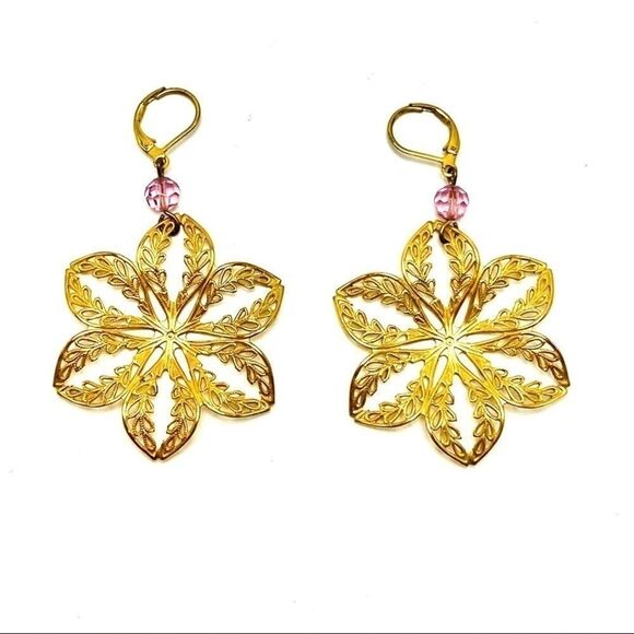 Gold Lotus with Dark Amethyst Earrings - Picture 1 of 2